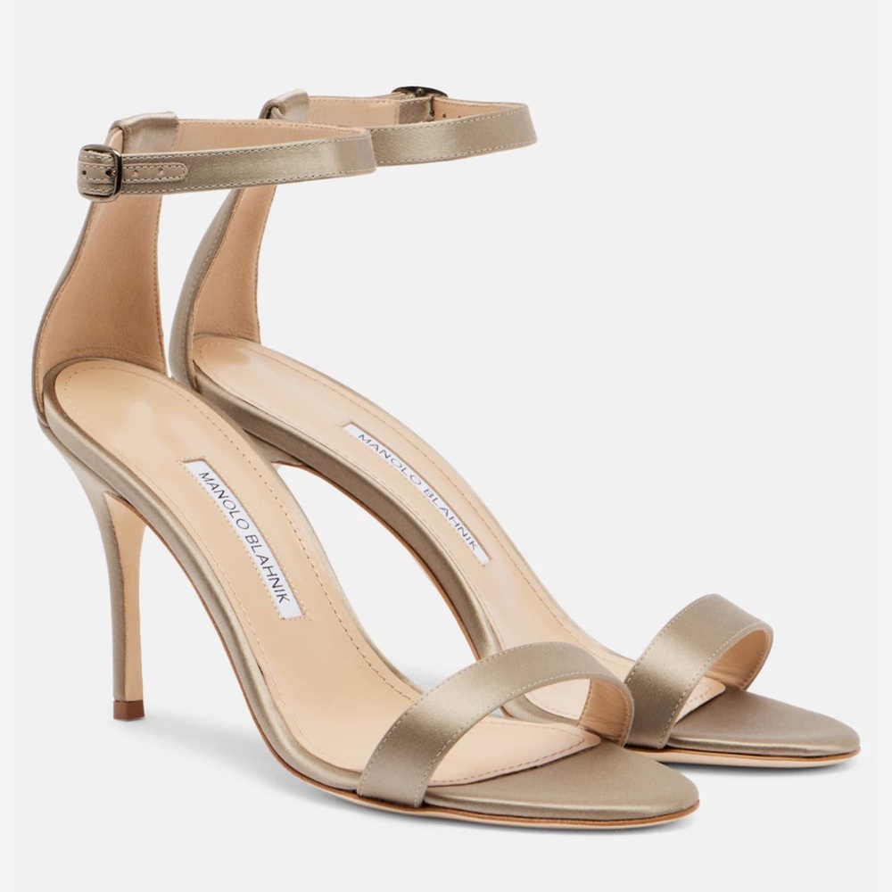 Manolo Blahnik Metallic Gold Ankle-Strap Stiletto Sandals